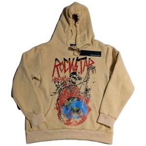 Rockstar Original Hoodie Mens Small Beige Graphic Skull Tour Pullover NWT